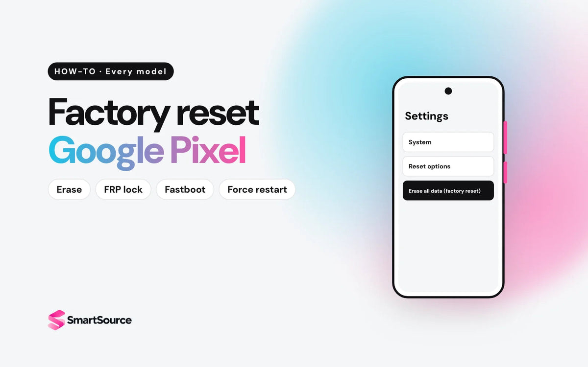 How to factory reset a Google Pixel: Settings, System, Reset options, Erase all data