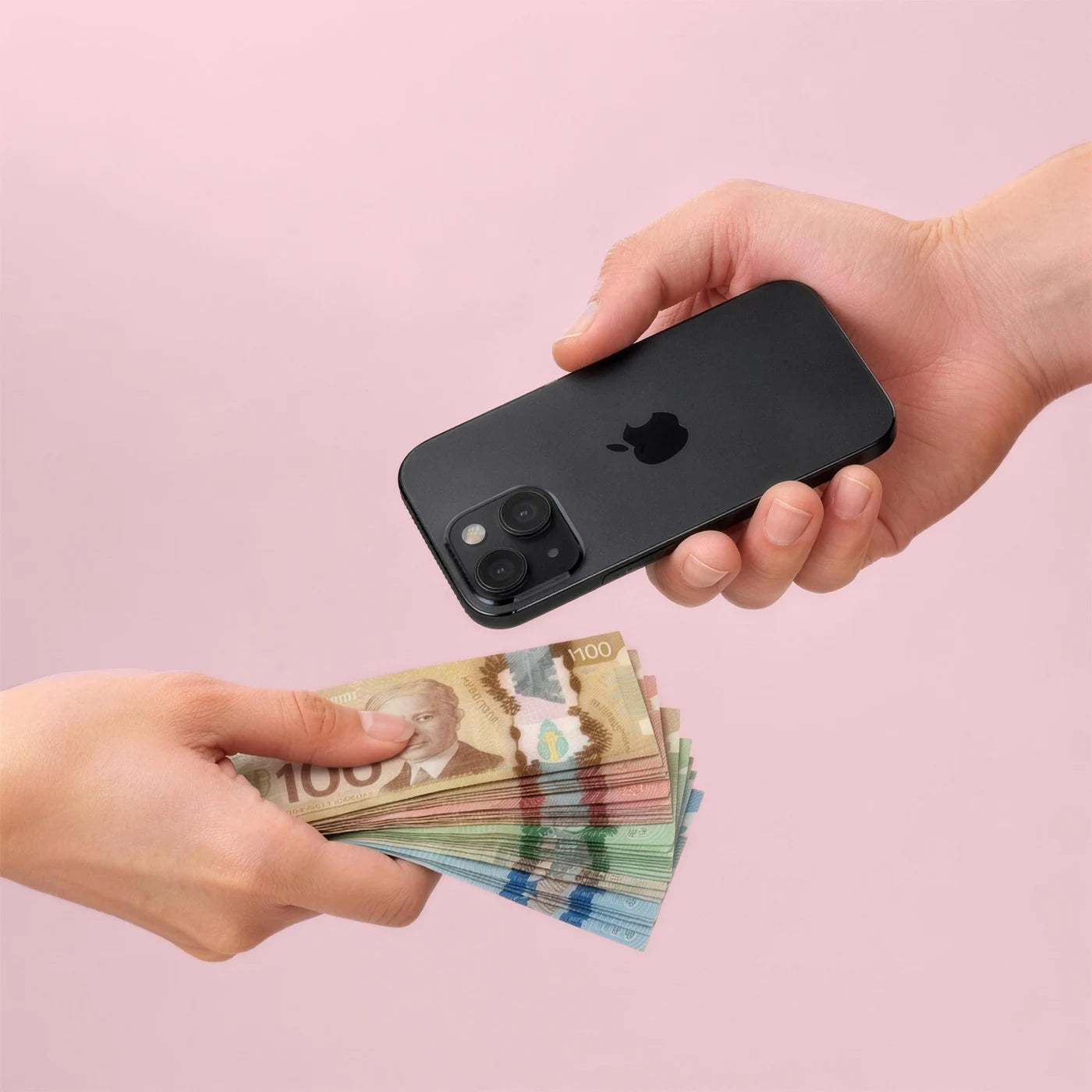 Phone being handed over for cash